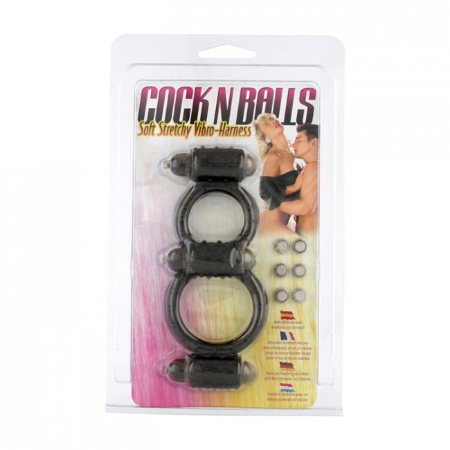 Чёрное виброкольцо HARNESS BLACK с петлёй для мошонки, Seven Creations Чёрное виброкольцо HARNESS BLACK с петлёй для мошонки, Seven Creations