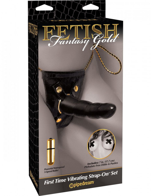 Женский страпон First Time Vibrating Strap-On Set с вибропулей для клиторальной стимуляции - 16,5 см., Pipedream
