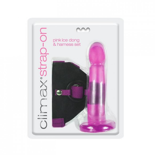 Розовый страпон Climax Strap-on Pink Ice Dong & Harness set - 17,8 см., Topco Sales