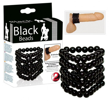 Широкое эрекционное кольцо из бусинок Black Beads, Orion