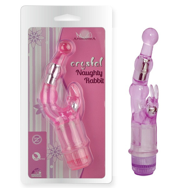 Фиолетовый вибростимулятор Crystal Naughty Rabbit - 20 см., Howells Фиолетовый вибростимулятор Crystal Naughty Rabbit - 20 см., Howells