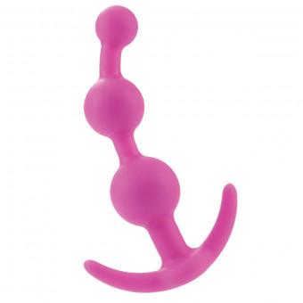 Розовая силиконовая анальная цепочка Booty Call - 13 см., California Exotic Novelties