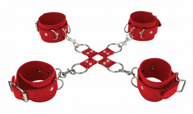 Красный комплект оков Hand And Legcuffs, Shots Media BV