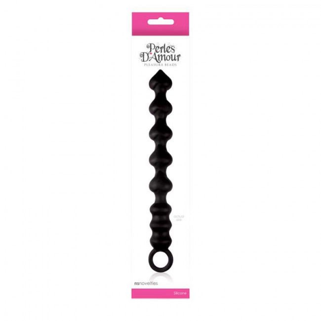 Черная анальная цепочка из силикона PERLES D AMOUR - 22 см., NS Novelties