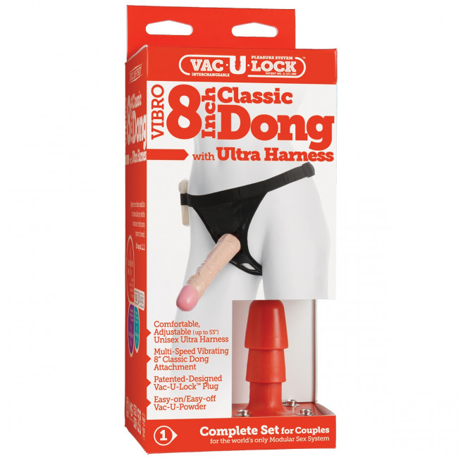 Страпон с вибрацией Vac-U-Lock Set Vibro 8" Classic Dong - 20,3 см., Doc Johnson Страпон с вибрацией Vac-U-Lock Set Vibro 8" Classic Dong - 20,3 см., Doc Johnson