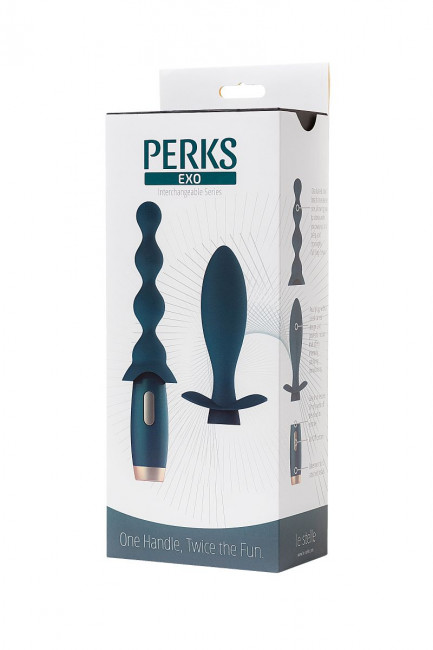 Бирюзовый анальный вибратор Le Stelle PERKS SERIES EXO с 2 сменными насадками, Le Stelle