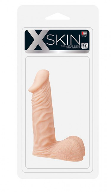 Телесный фаллоимитатор с пышной мошонкой XSKIN 6 PVC DONG - 15 см., Dream Toys