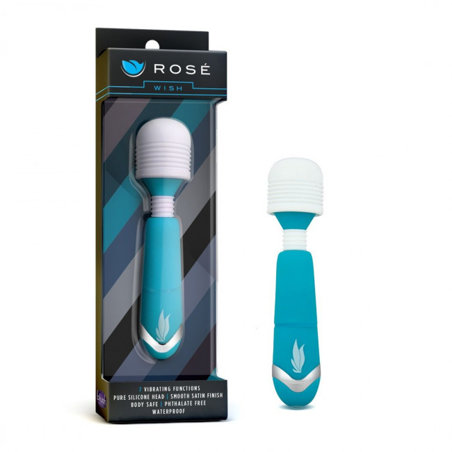 Голубой мини-вибратор с белой головкой на гнущейся шее Rose Wish, Blush Novelties