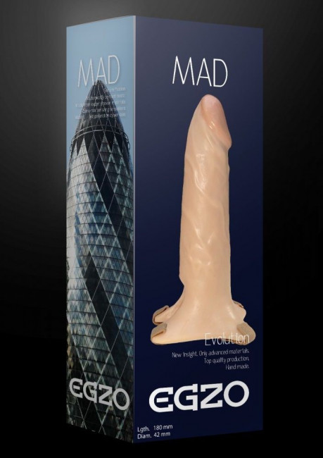 Поясной фаллоимитатор с эластичными ремешками MAD - 18 см., EGZO