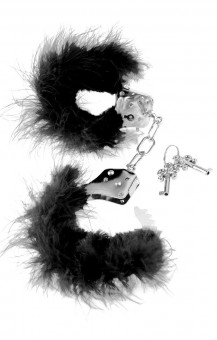 Металлические наручники Feather Love Cuffs с черным пухом, Pipedream