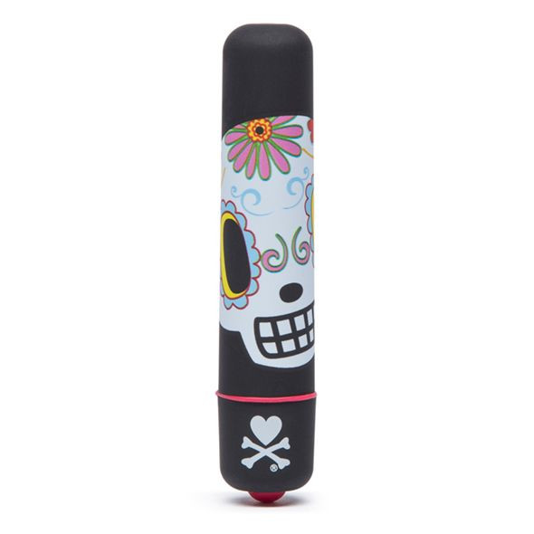 Чёрная вибропуля с раскрашенным черепом MINI BULLET VIBRATOR DIA DE LOS MUERTOS, Tokidoki