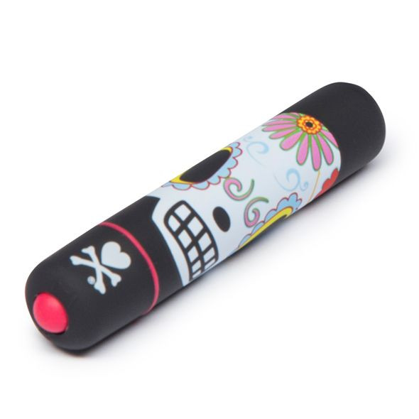Чёрная вибропуля с раскрашенным черепом MINI BULLET VIBRATOR DIA DE LOS MUERTOS, Tokidoki
