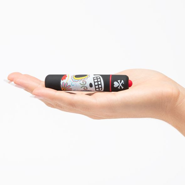 Чёрная вибропуля с раскрашенным черепом MINI BULLET VIBRATOR DIA DE LOS MUERTOS, Tokidoki