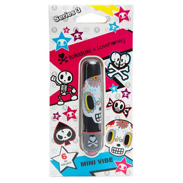 Чёрная вибропуля с раскрашенным черепом MINI BULLET VIBRATOR DIA DE LOS MUERTOS, Tokidoki