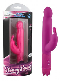 Пурпурный вибратор с клиторальным отростком Honey Bunny - 21,5 см., Howells