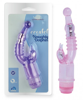 Розовый вибратор  с клиторальным стимулятором Crystal Naughty Dolphin, Howells