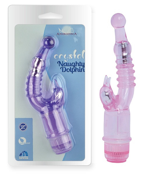 Розовый вибратор с клиторальным стимулятором Crystal Naughty Dolphin, Howells Розовый вибратор с клиторальным стимулятором Crystal Naughty Dolphin, Howells