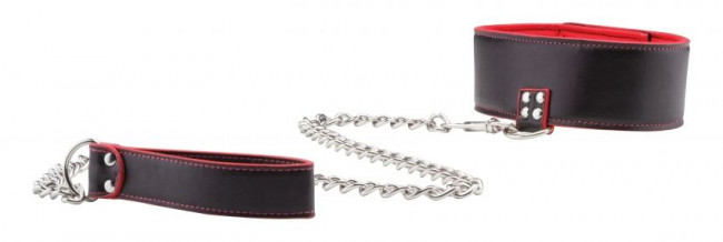Чёрно-красный двусторонний ошейник с поводком Reversible Collar with Leash, Shots Media BV