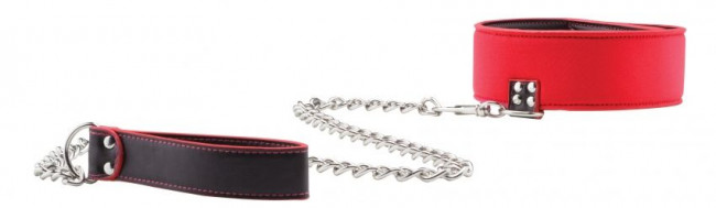 Чёрно-красный двусторонний ошейник с поводком Reversible Collar with Leash, Shots Media BV