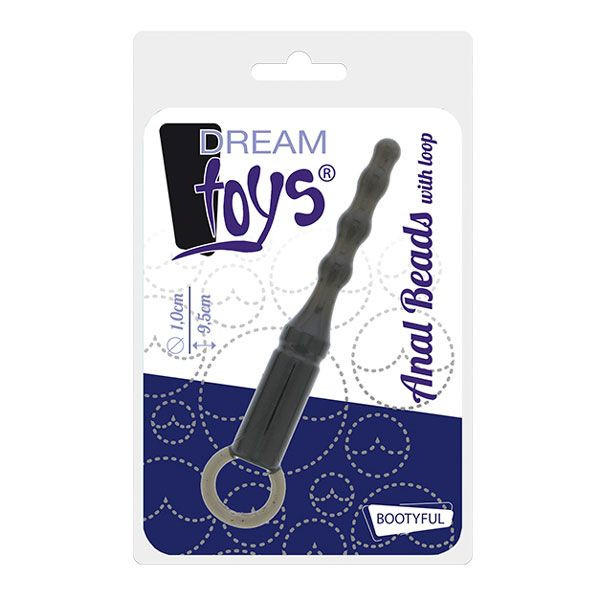 Черная анальная пробка ANAL BEADS WITH LOOP - 12,3 см., Dream Toys