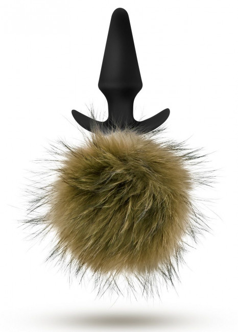 Силиконовая анальная пробка с дымчатым заячьим хвостом Fur Pom Pom - 12,7 см., Blush Novelties