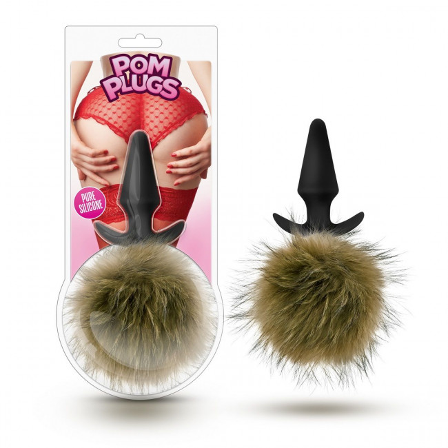 Силиконовая анальная пробка с дымчатым заячьим хвостом Fur Pom Pom - 12,7 см., Blush Novelties