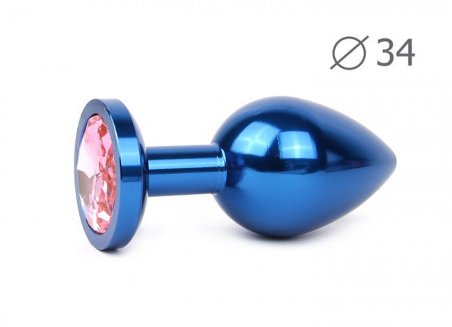 Коническая синяя анальная втулка с розовым кристаллом - 8,2 см., Anal Jewelry Plug