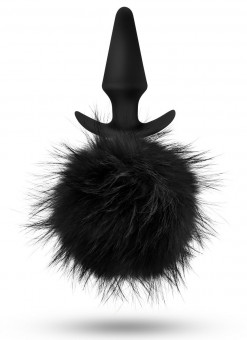 Силиконовая анальная пробка с чёрным заячьим хвостом Fur Pom Pom - 12,7 см., Blush Novelties