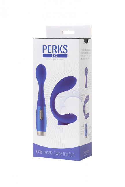 Синий вибратор Le Stelle PERKS SERIES EXC с 2 сменными насадками, Le Stelle