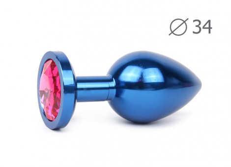 Коническая синяя анальная втулка с малиновым кристаллом - 8,2 см., Anal Jewelry Plug