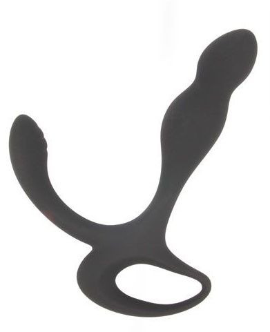 Черный силиконовый анальный стимулятор с дополнительным отростком, Bior toys