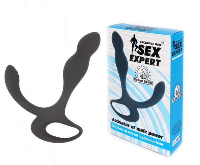 Черный силиконовый анальный стимулятор с дополнительным отростком, Bior toys