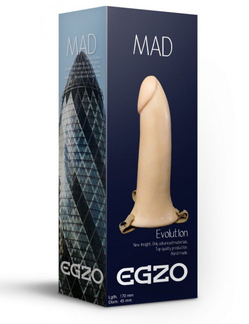 Телесный полый мужской страпон MAD - 17 см., EGZO