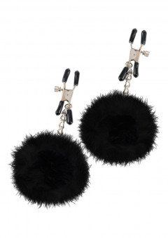 Чёрные меховые шарики на зажимах POM POM NIPPLE CLAMPS, Pipedream