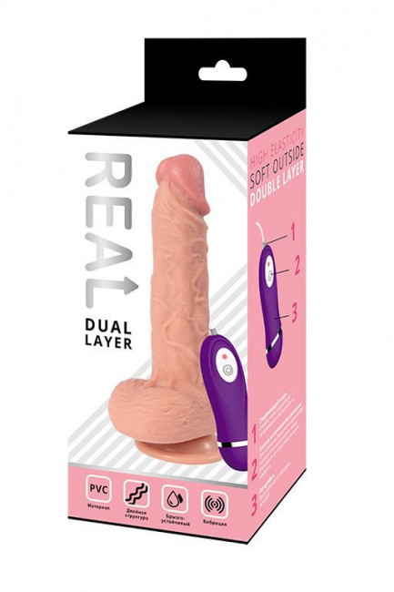 Телесный реалистичный вибратор REAL Dual Layer - 23 см., Real
