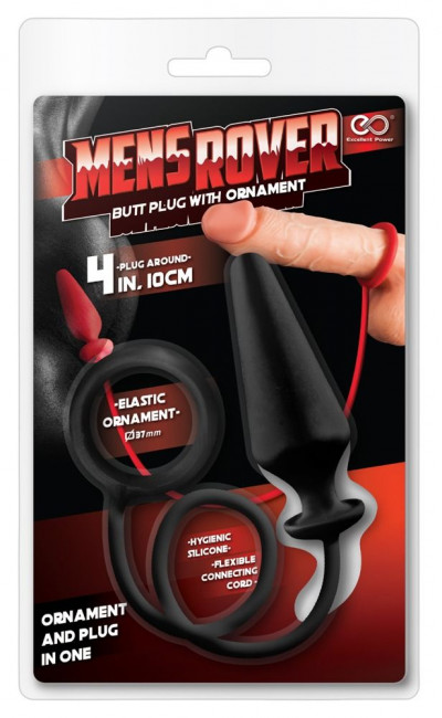 Чёрное эрекционное кольцо с анальным плагом Mens Rover, NMC