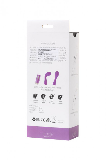 Фиолетовый вибратор Le Stelle PERKS SERIES EX-1 с 2 сменными насадками, Le Stelle