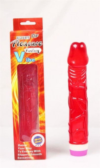 Красный вибратор Pleasure Fantasy с богатым рельефом - 22,5 см.
