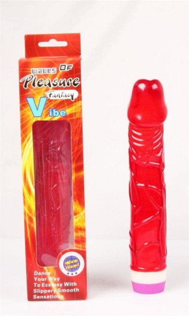 Красный вибратор Pleasure Fantasy с богатым рельефом - 22,5 см. Красный вибратор Pleasure Fantasy с богатым рельефом - 22,5 см.