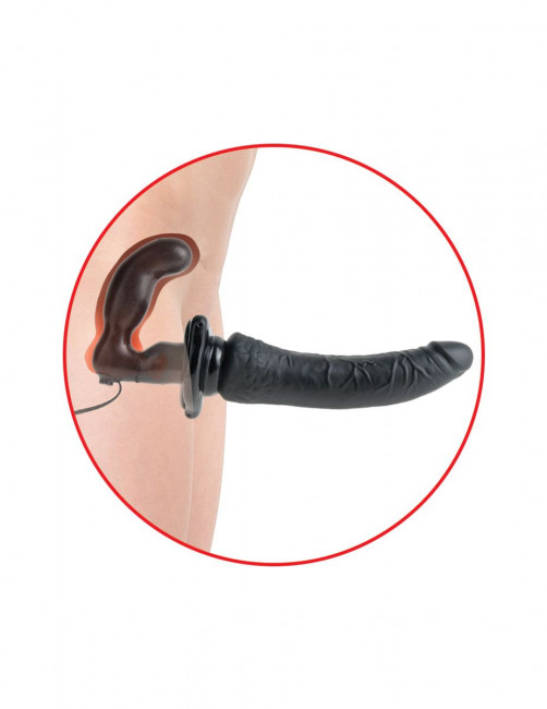 Черный страпон с вагинальной пробкой Deluxe Vibrating Penetrix Strap-On - 19 см., Pipedream