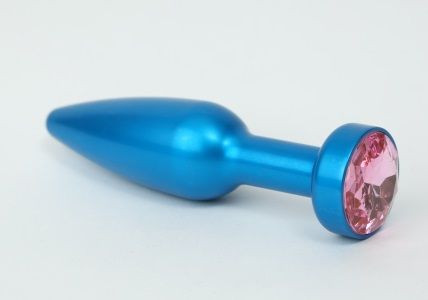 Большая синяя анальная пробка с розовым стразом - 11,2 см., 4sexdreaM