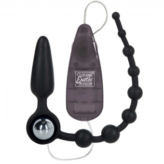 Черная двойная анальная вибропробка-цепочка Booty Call Booty Double Dare, California Exotic Novelties