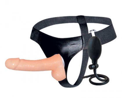 Телесный фаллоимитатор с грушей на трусиках - 25,4 см., Bior toys