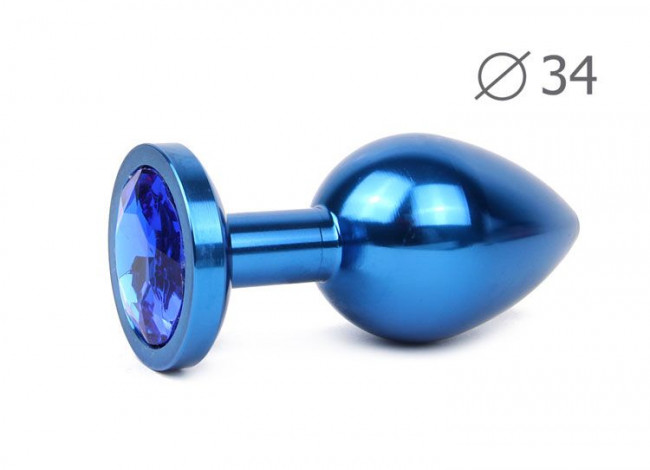 Коническая синяя анальная втулка с синим кристаллом - 8,2 см., Anal Jewelry Plug