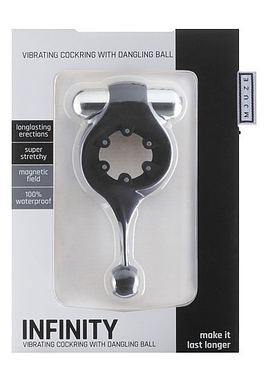 Чёрное эрекционное виброкольцо Infinity Vibrating Cockring with Dangling Ball, Shots Media BV