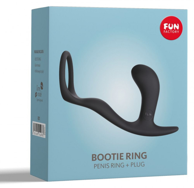 Чёрное эрекционное кольцо с анальной пробкой Bootie Ring, Fun Factory