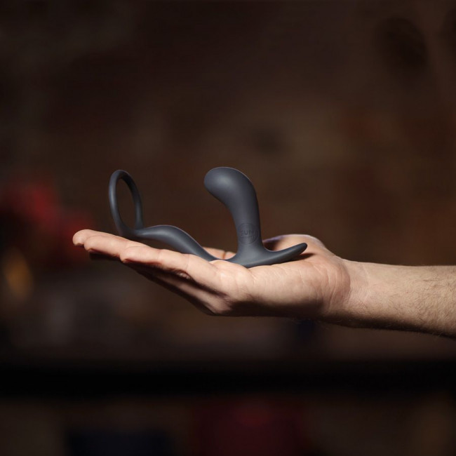 Чёрное эрекционное кольцо с анальной пробкой Bootie Ring, Fun Factory