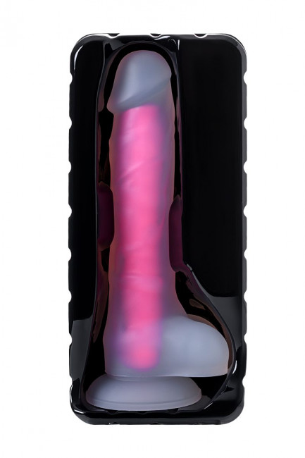 Прозрачно-розовый фаллоимитатор, светящийся в темноте, Clark Glow - 22 см., ToyFa