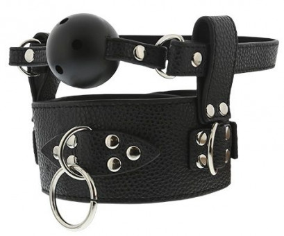 Черный кляп-шар с отверстиями и ошейником BREATHABLE BALL GAG WITH COLLAR, Dream Toys