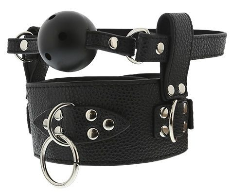 Черный кляп-шар с отверстиями и ошейником BREATHABLE BALL GAG WITH COLLAR, Dream Toys